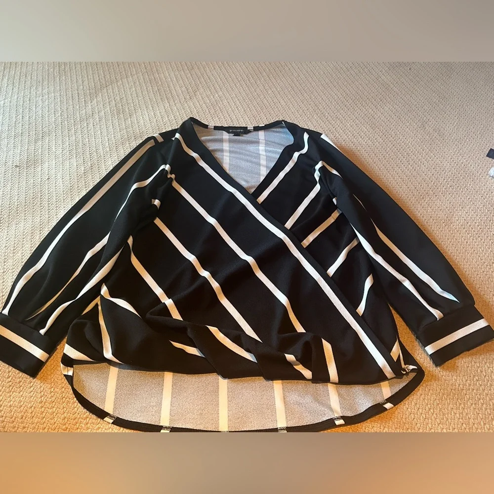 Banana Republic Black White Striped Draped Wrap Front Top